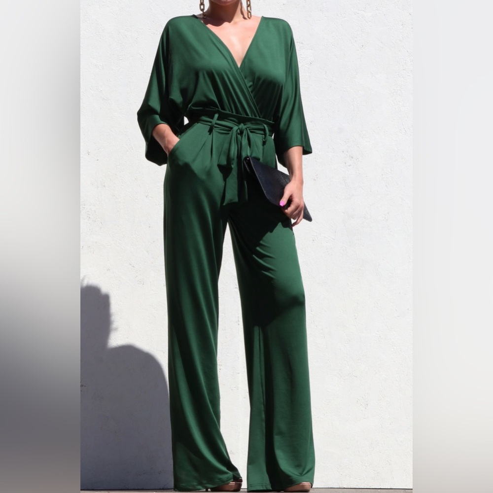 167 Venetian V Neck Jumpsuit with Tie